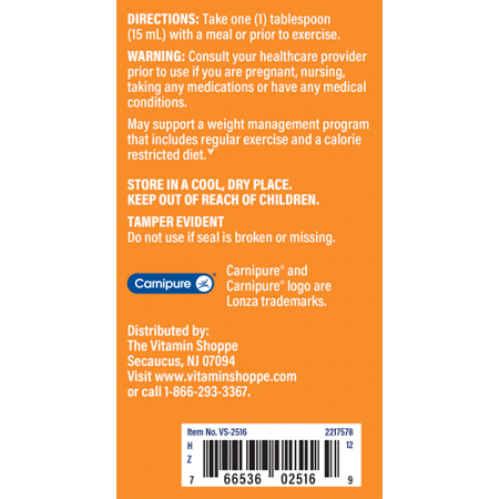 Directions for The Vitamin Shoppe L-Carnitine Amino Acid 3000 MG Raspberry