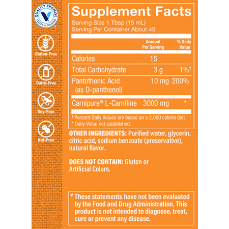 Supplement Facts label for L-Carnitine 3000 MG Raspberry