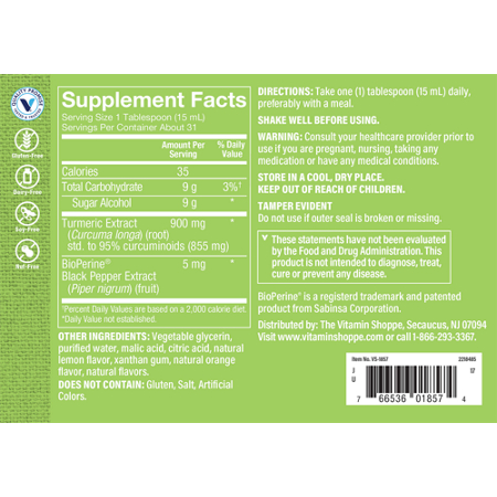 Supplement Facts label for Turmeric 900 MG Supplement