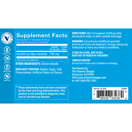 Inositol Powder Supplement Facts Label