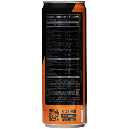 Supplement Facts label for JOCKO FUEL Discipline GO Energy Drink Orange