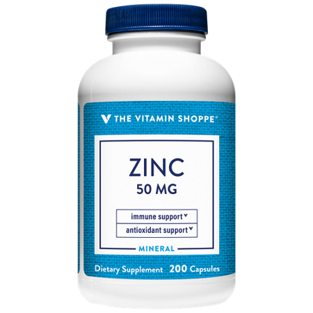 The Vitamin Shoppe Zinc 50 MG capsules bottle front