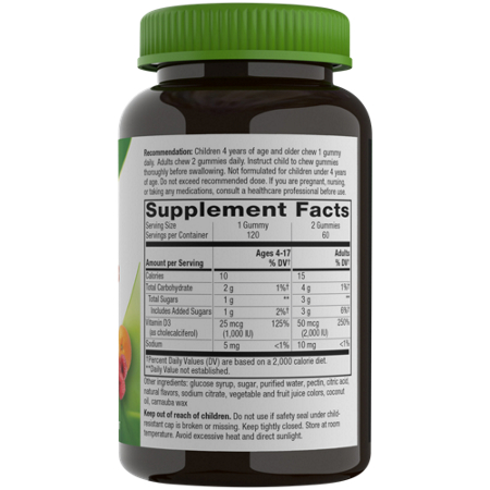 Supplement Facts label for Natures Way Vitamin D3 Gummies