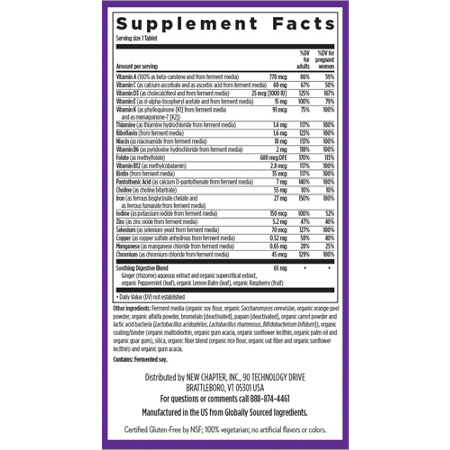 Label for One Daily Prenatal Multivitamin by New Chapter