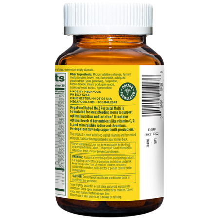 Megafood Baby & Me 2 Postnatal Multivitamin bottle view 4