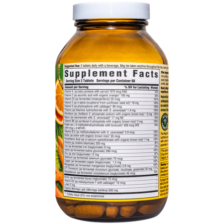 Supplement Facts label for Megafood Baby & Me 2 Postnatal Multivitamin