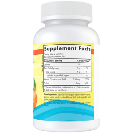 Supplement Facts label for Vitamin C Gummies 250 MG