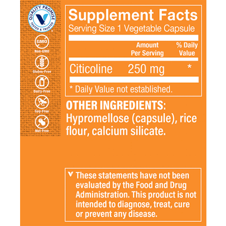 Supplement Facts label for CDP Choline Citicoline 250 MG