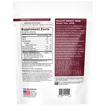 Force Factor Total Beets Chews Supplement Facts Label