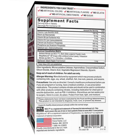 Supplement Facts label for Force Factor Total Beets Blood Pressure Support