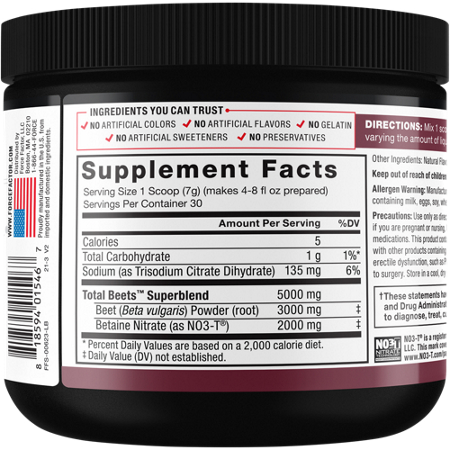 Supplement Facts label for Total Beets Drink Powder