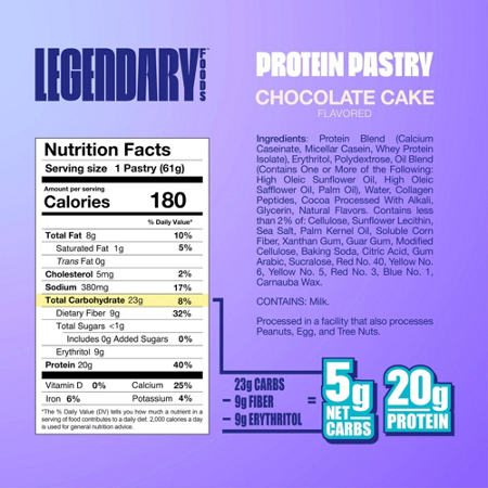 Legendary Foods Protein Pastry Chocolate Cake label view 3