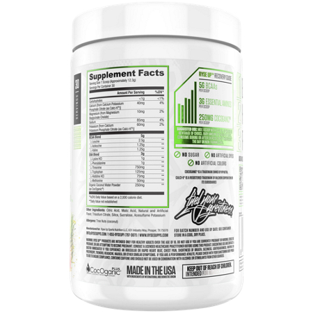 Label for Ryse BCAA Plus EAA supplement facts