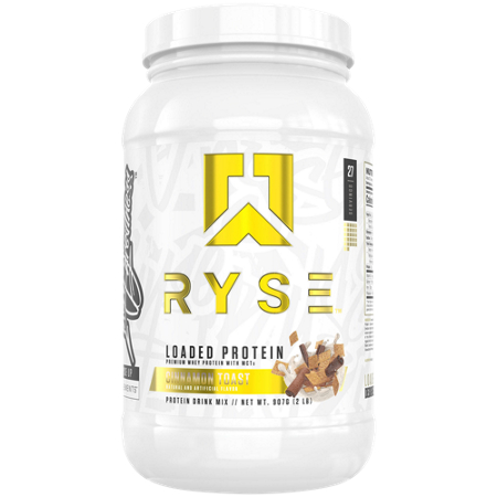 Ryse Loaded Premium Whey Protein Powder Cinnamon Toast container front