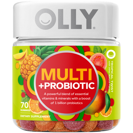 Olly Adult Multi + Probiotic Gummy Tropical Twist bottle front