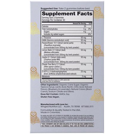 Supplement Facts for Winged Sleepyhead Gummies
