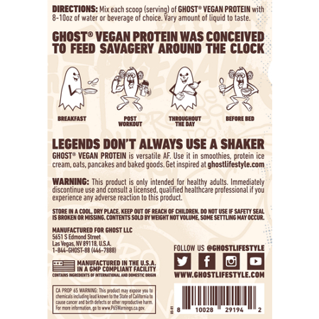 Directions for GHOST Vegan Protein Chocolate Cereal Milk
