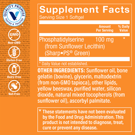 Supplement Facts label for Sunflower Phosphatidylserine Softgels 100 MG
