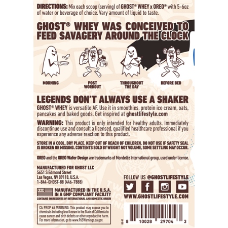 Directions for GHOST Whey Protein OREO