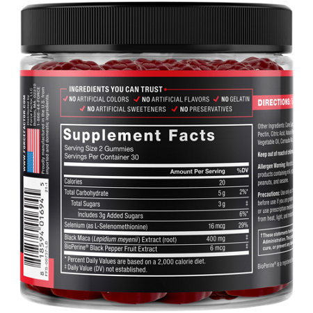 Supplement Facts label for Force Factor Black Maca Gummies