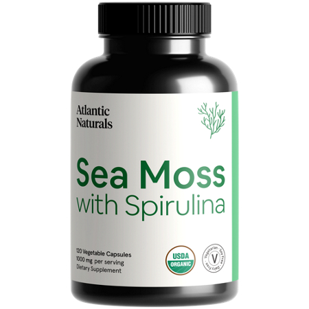 Atlantic Naturals Sea Moss with Spirulina capsules bottle front
