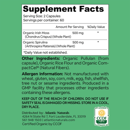 Supplement Facts label: Atlantic Naturals Sea Moss Capsules