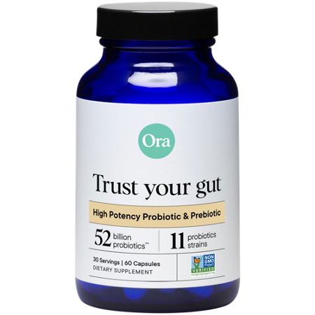 Ora Organic Trust Your Gut Probiotic Prebiotic capsules bottle front