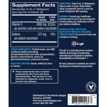 Vthrive Vitamin C 3000 MG Supplement Facts Label