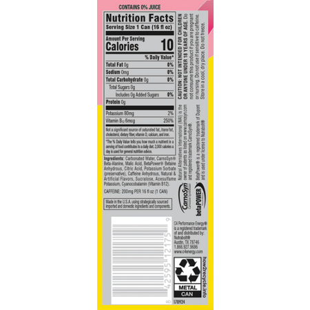 C4 Sparkling Energy Drink Starburst Strawberry Label