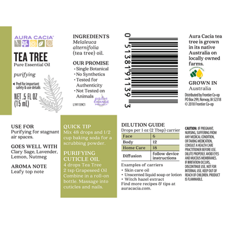 Directions for Aura Cacia Tea Tree Pure Essential Oil