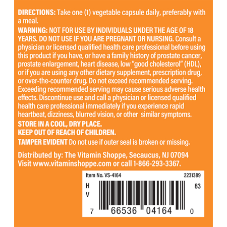 Directions for The Vitamin Shoppe Pregnenolone Hormonal Support 100 MG