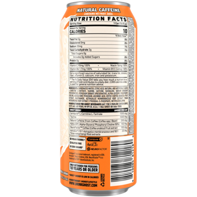 GHOST Energy Drink - Zero Sugar - Orange Cream (12 Drinks, 16 Fl Oz. Each)