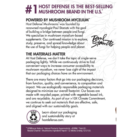 Host Defense packaging and sustainability information