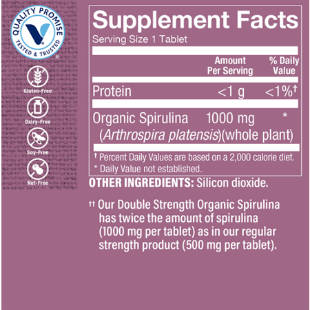 Supplement Facts for Spirulina 1000 MG Superfood