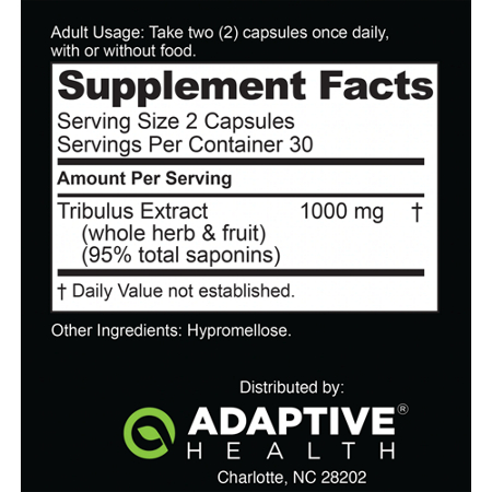 Supplement Facts label for Nugenix Essentials Tribulus 1000 MG capsules