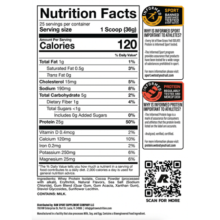 Supplement Facts: RAW Grass Fed Dark Chocolate Whey Protein