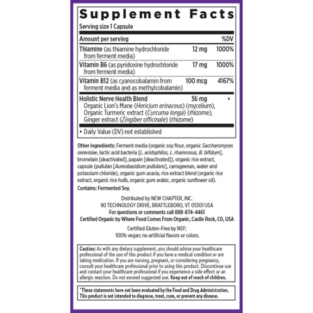 Supplement Facts label for New Chapter Holistic Nerve Health capsules
