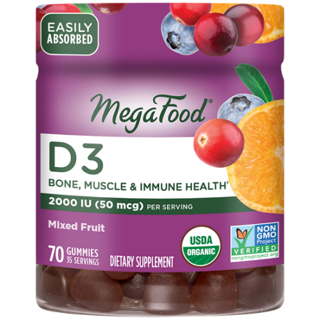 Megafood Organic D3 Gummies Mixed Fruit bottle front