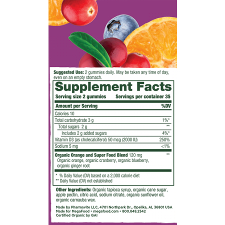 Megafood Organic D3 Gummies Supplement Facts Label