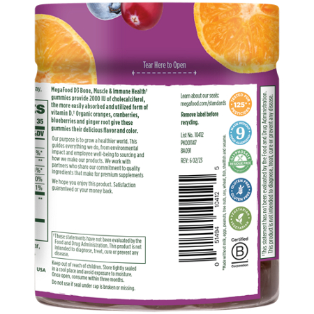 Megafood Organic D3 Gummies for Bone Muscle Immune Support container view 4