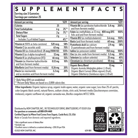 Supplement Facts label for New Chapter Women's Multivitamin Gummy