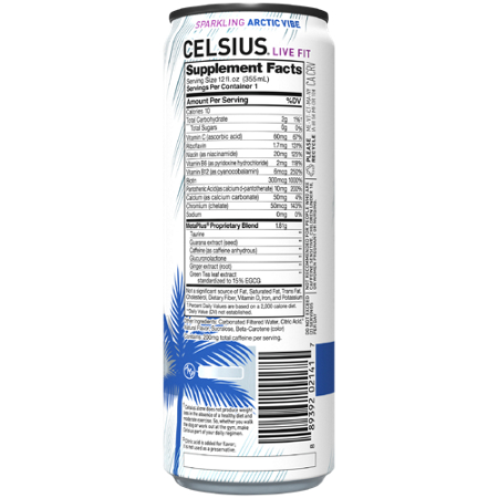 Celsius Sparkling Energy Drink Supplement Facts Label