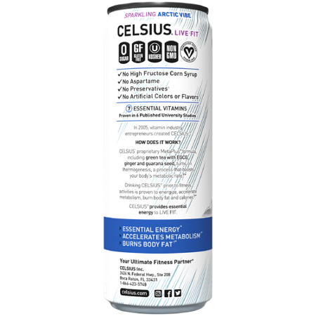 Celsius Sparkling Energy Drink Arctic Vibe can back