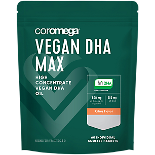 Vegan DHA Max High Concentrate DHA Oil Omega 3 Squeeze Packets 200 MG Citrus (60 Single Serving Packets)