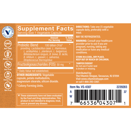 Probiotic Supplement Facts: 100 Billion CFUs