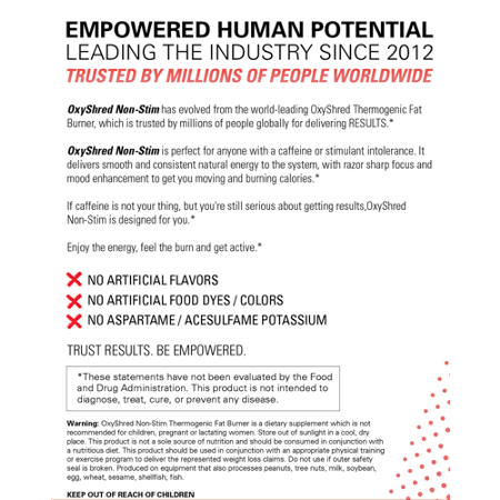 OxyShred Non-Stim Thermogenic Fat Burner label