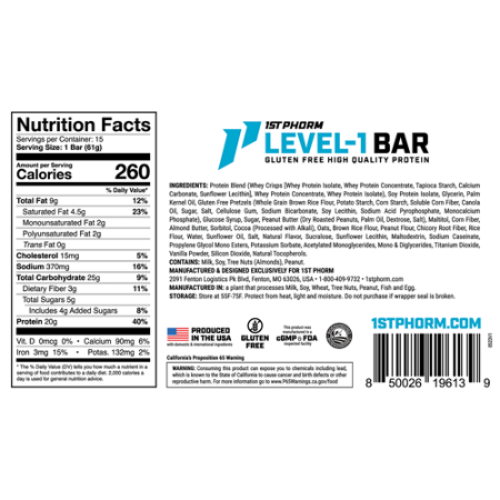 Label for 1st Phorm Protein Bar Chocolate PB Pretzel