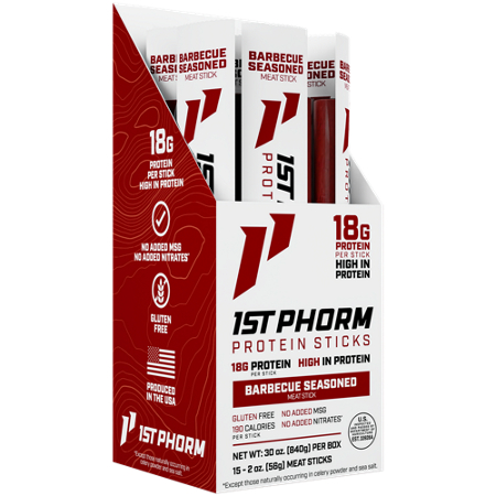 1st Phorm High Protein Sticks Seasoned Barbecue box front