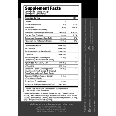 Label for Transparent Labs Bulk Black Elite Pre-Training