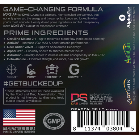 Woke AF Pre-Workout Dragon Fruit label